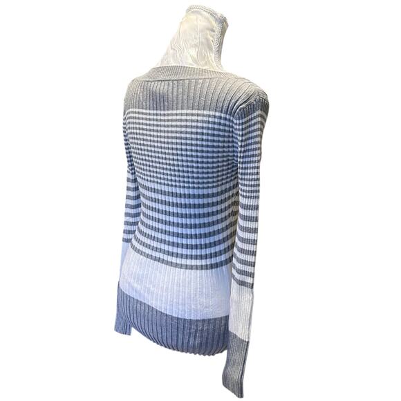 Y2K Its About Time Scoop Neck Ribbed Stripe Sweater White Gray Women’s Medium - Picture 5 of 16
